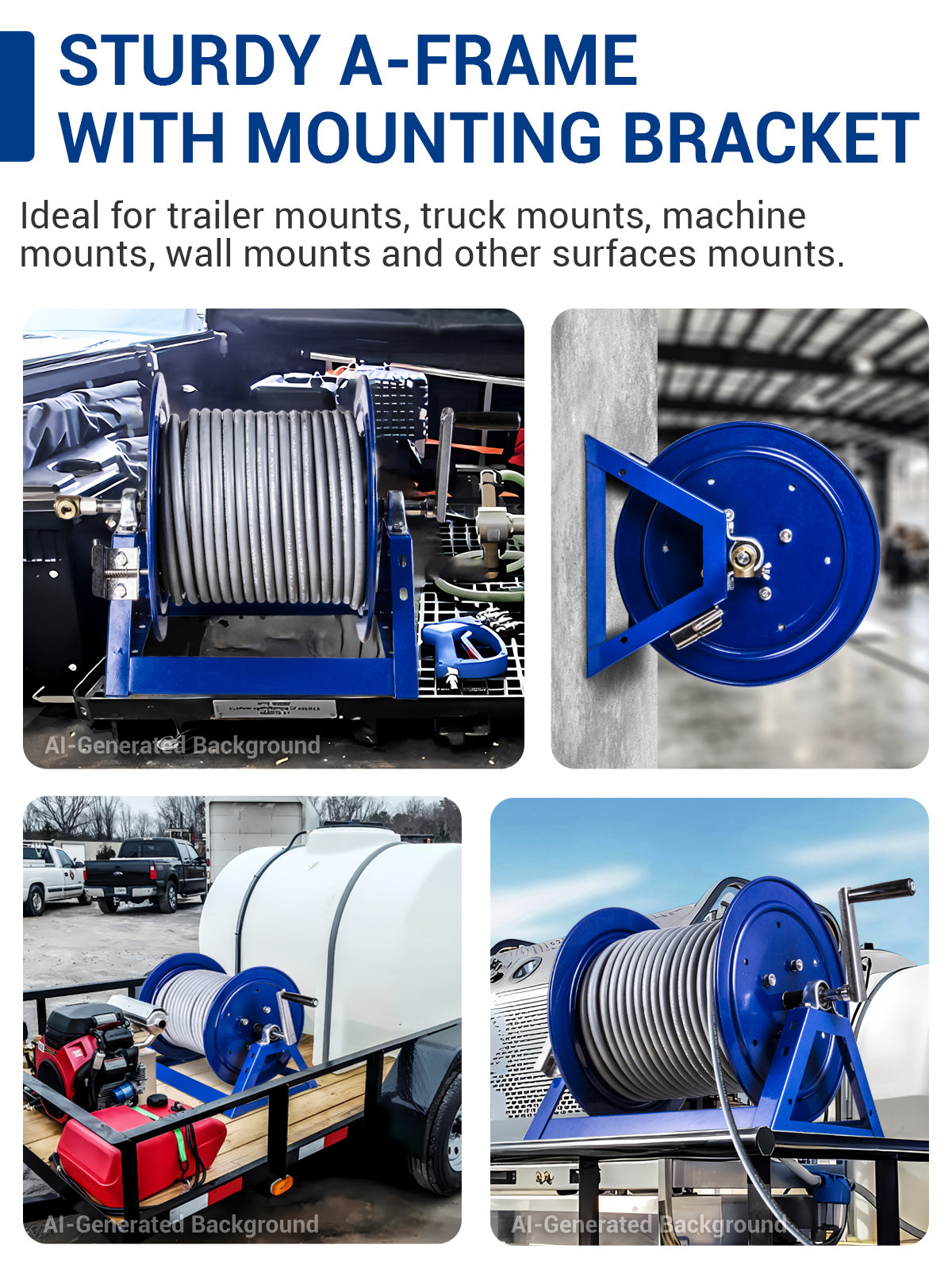 MEKOH 350FT x 3/8” Pressure Washer Hose Reel, 5000PSI Hand Crank Power Washer Hose Reel for 1/4"x455ft, All-Steel Manual Hose Reel for Water with Brass Swivel, Wall/Trailer/Floor Mount Hose Storage'