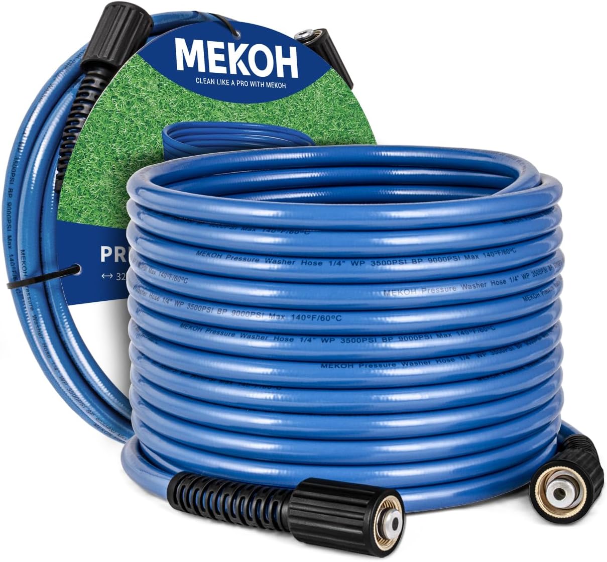 MEKOH 32FT Pressure Washer Hose 1/4", 3500 PSI Kink Resistant Power Washer Hose with M22 Brass Fittings, High Pressure Replacement Hose Extension for Car Wash, Driveway, Patio, Garden Cleaning