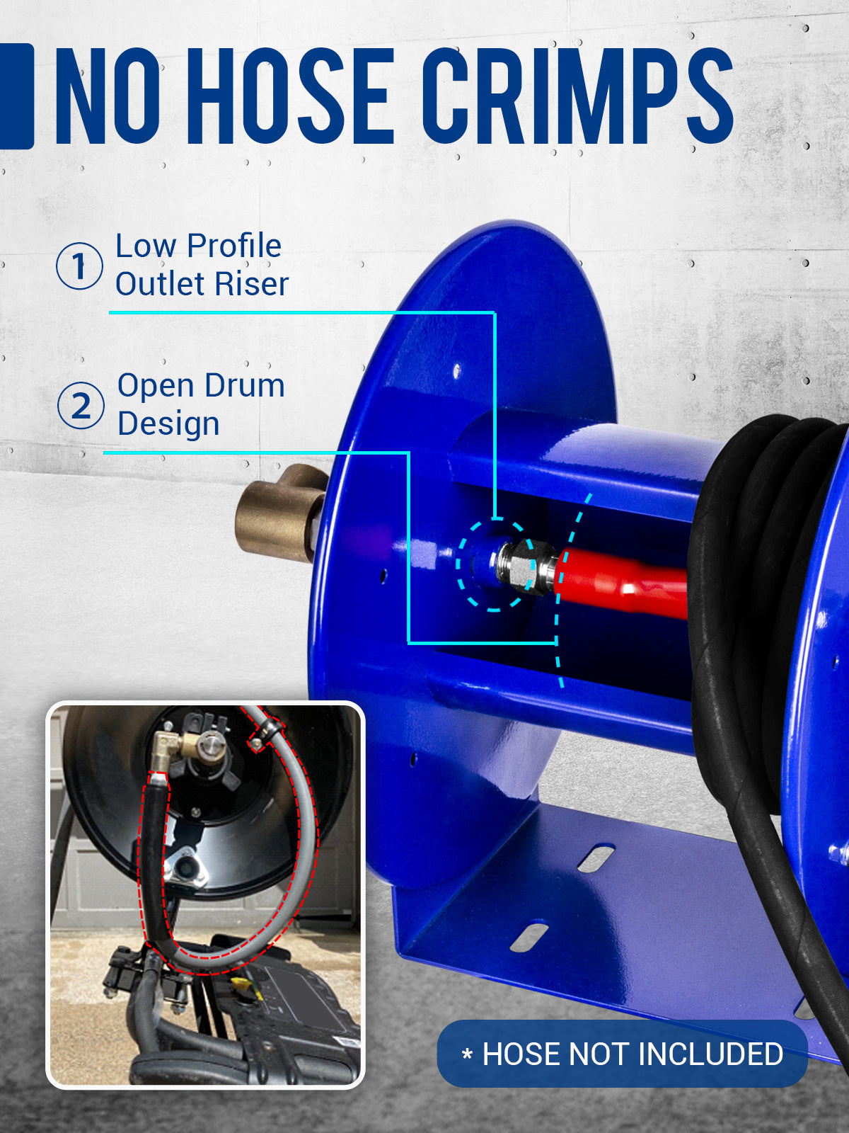 MEKOH 150FT x 3/8” Pressure Washer Hose Reel, Manual Power Washer Hose Reel 300FTx1/4” with M22 Fitting, Heavy Duty 4500 PSI Manual Power Washer Reel with Solid Brass Swivel, Fits 1/4” & 3/8” Hose