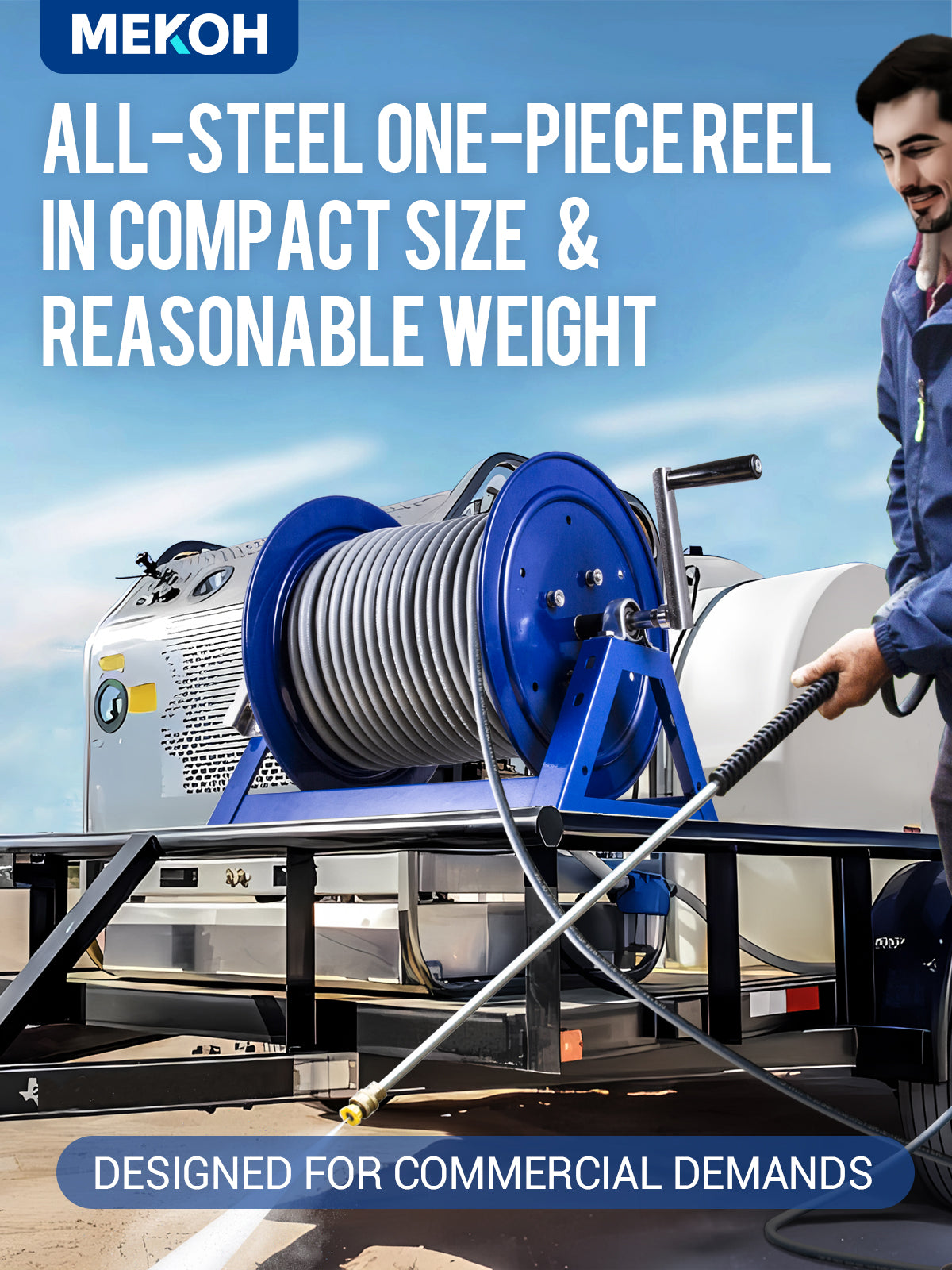 MEKOH 350FT x 3/8” Pressure Washer Hose Reel, 5000PSI Hand Crank Power Washer Hose Reel for 1/4"x455ft