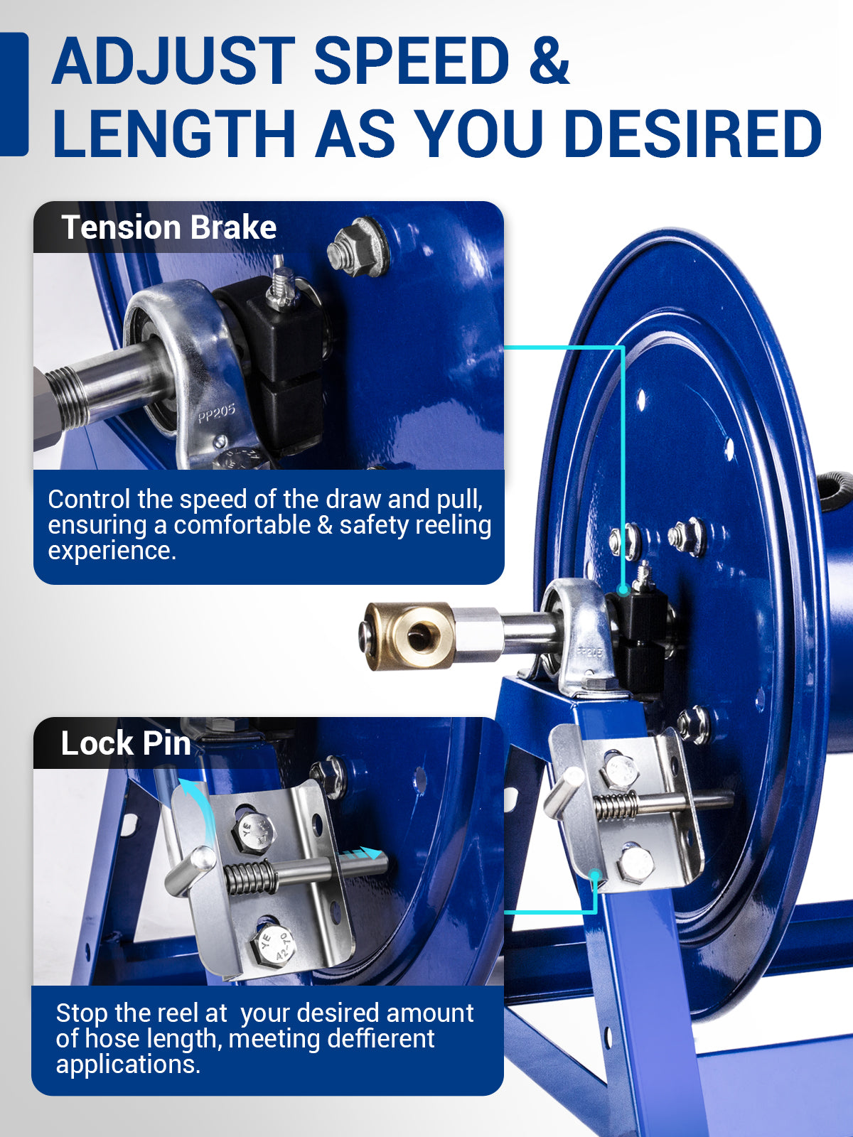 MEKOH 350FT x 3/8” Pressure Washer Hose Reel, 5000PSI Hand Crank Power Washer Hose Reel for 1/4"x455ft