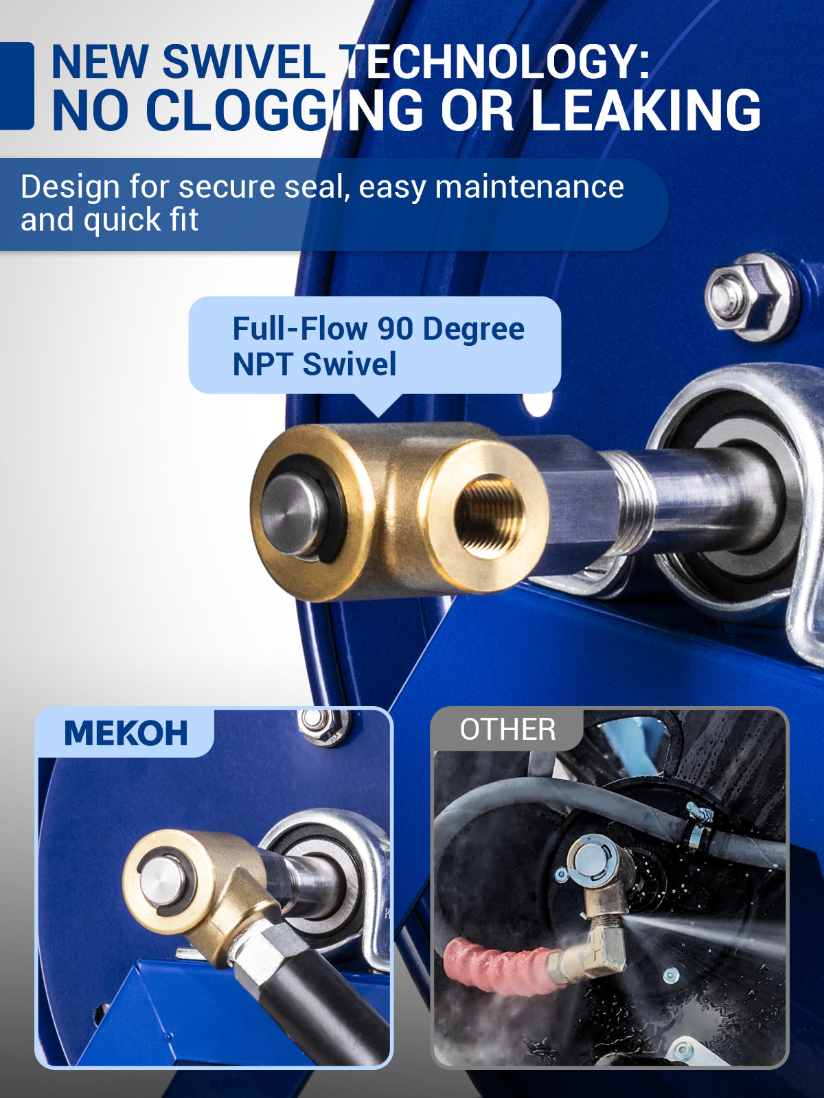 MEKOH 350FT x 3/8” Pressure Washer Hose Reel, 5000PSI Hand Crank Power Washer Hose Reel for 1/4"x455ft