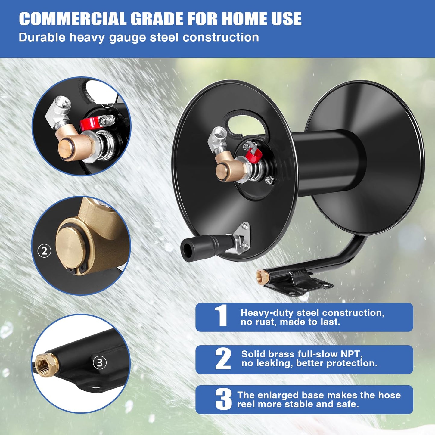 MEKOH Pressure Washer Hose Reel 100ftx3/8”/130ftx1/4”, 4000PSI Heavy Duty Power Washer Hose Reel with M22-14 Fitting