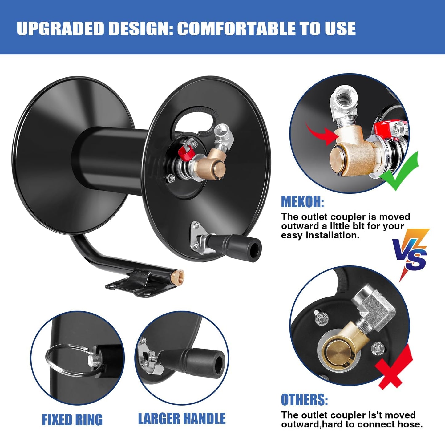 MEKOH Pressure Washer Hose Reel 100ftx3/8”/130ftx1/4”, 4000PSI Heavy Duty Power Washer Hose Reel with M22-14 Fitting
