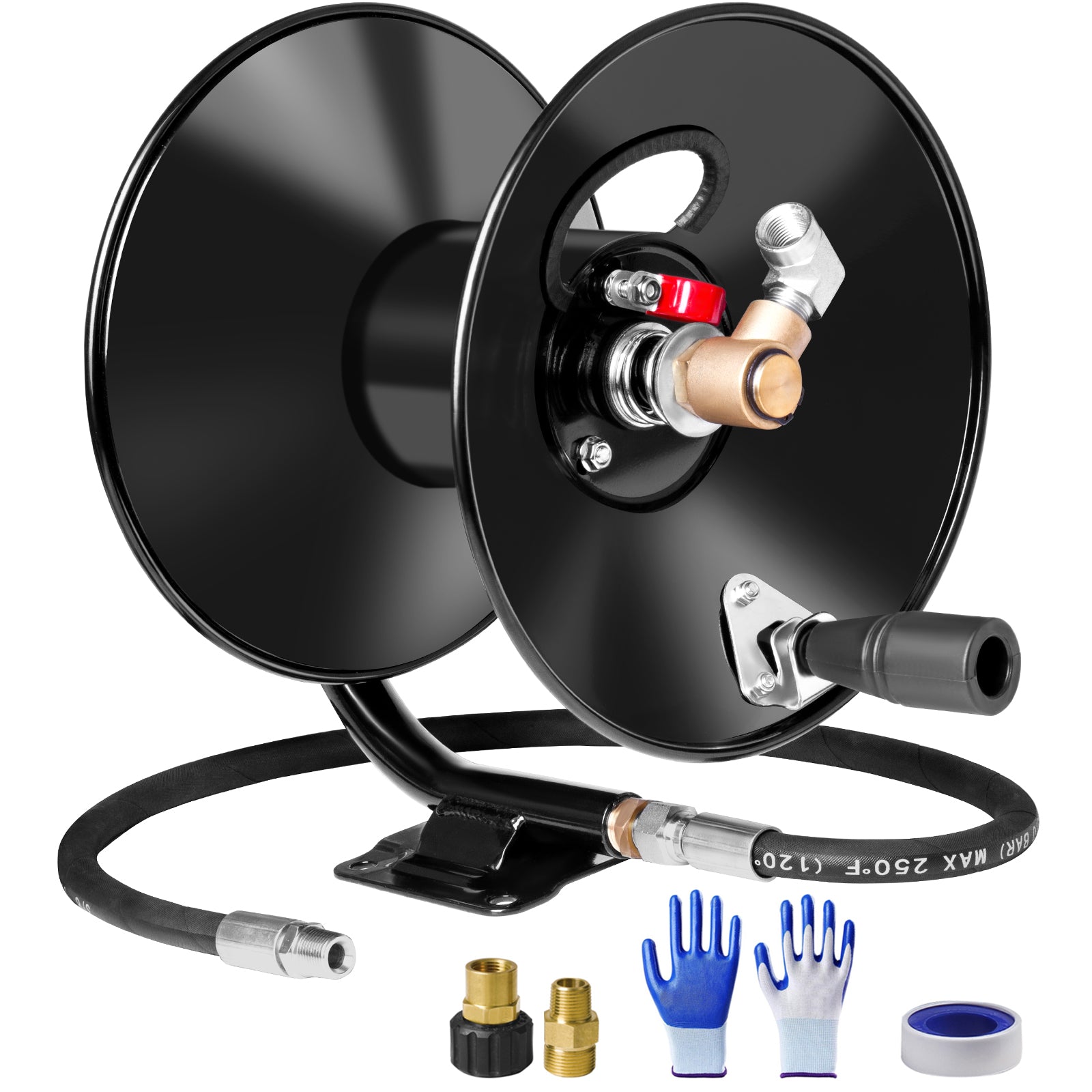 MEKOH Pressure Washer Hose Reel 50ftx3/8” / 65ftx1/4”, 4000PSI Heavy Duty Power Washer Hose Reel with M22-14 Fitting