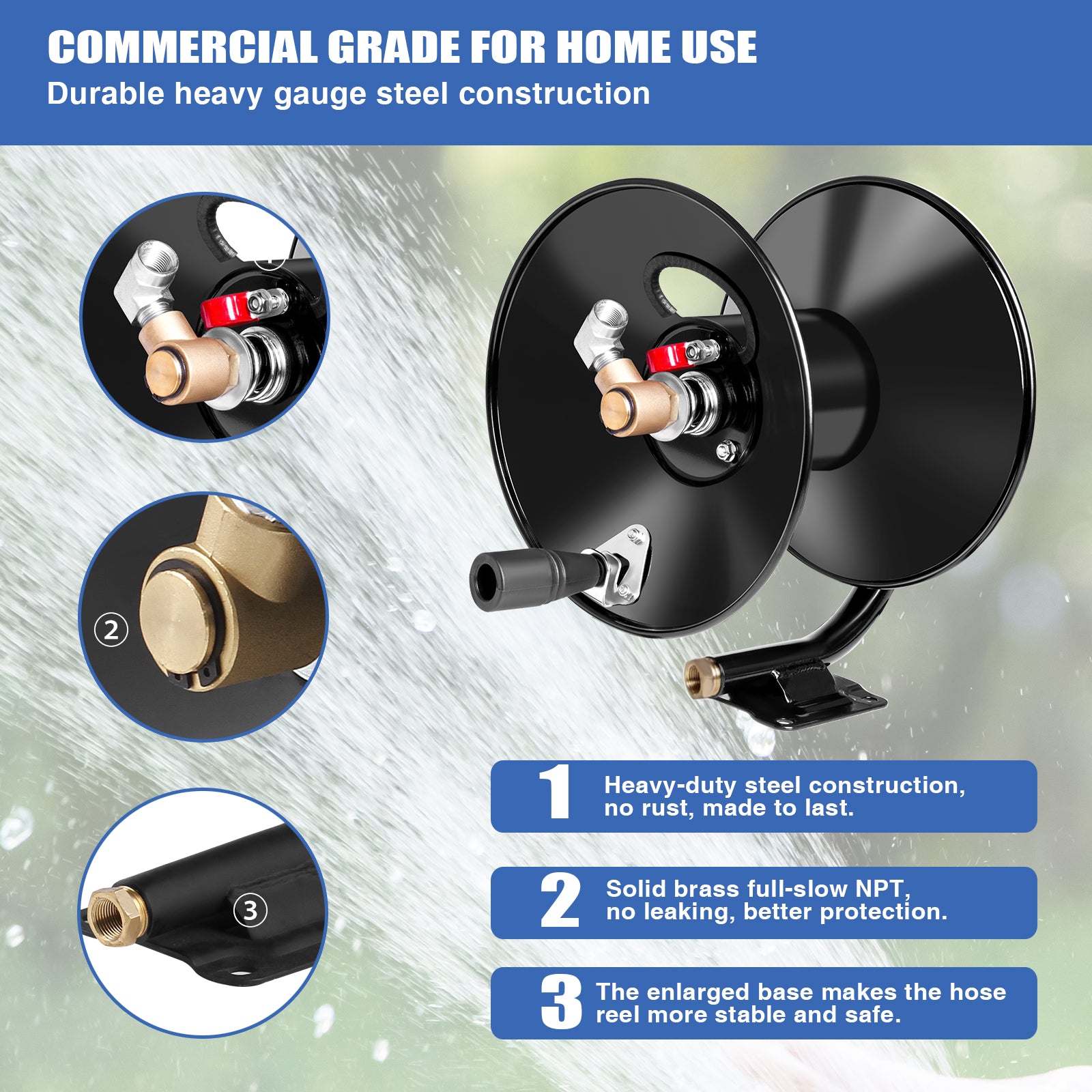 MEKOH Pressure Washer Hose Reel 50ftx3/8” / 65ftx1/4”, 4000PSI Heavy Duty Power Washer Hose Reel with M22-14 Fitting