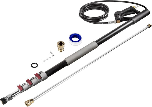 18ft Telescoping Pressure Washer Wand with 1 Power Washer Extension Wand, 4000PSI Fiberglass Telescopic Pole for Wall/Soffit/Gutter Clean, Spray Wand with 3/8” Quick Connect&M22-14 Hose Adapter