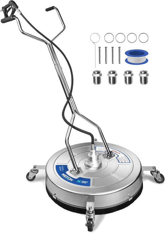 MEKOH 24" Pressure Washer Surface Cleaner for Large Areas, 4500PSI Stainless Steel Power Washer Surface Cleaner, Dual-Handle & 4 Wheels, Extra-Wide Pressure Washer Attachment for Home & Commercial Use