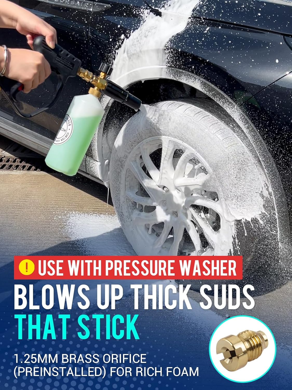 MEKOH Foam Cannon 1L, Adjustable Snow Foam Lance with 1/4" Quick Connect, Heavy Duty Pressure Washer Foam Cannon 1500-4000 PSI with 5 Nozzles for Car Detailing, Truck, Motorcycle & Home Cleaning