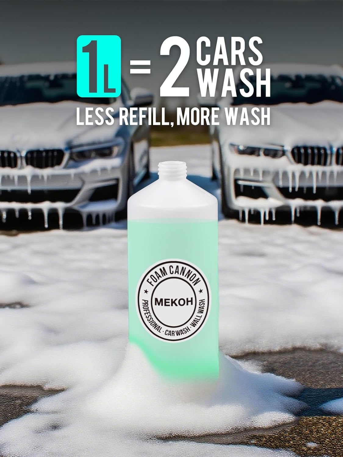 MEKOH Foam Cannon 1L, Adjustable Snow Foam Lance with 1/4" Quick Connect, Heavy Duty Pressure Washer Foam Cannon 1500-4000 PSI with 5 Nozzles for Car Detailing, Truck, Motorcycle & Home Cleaning