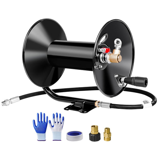 MEKOH Pressure Washer Hose Reel 100ftx3/8”/130ftx1/4”，4000PSI Heavy Duty Power Washer Hose Reel with M22-14 Fitting