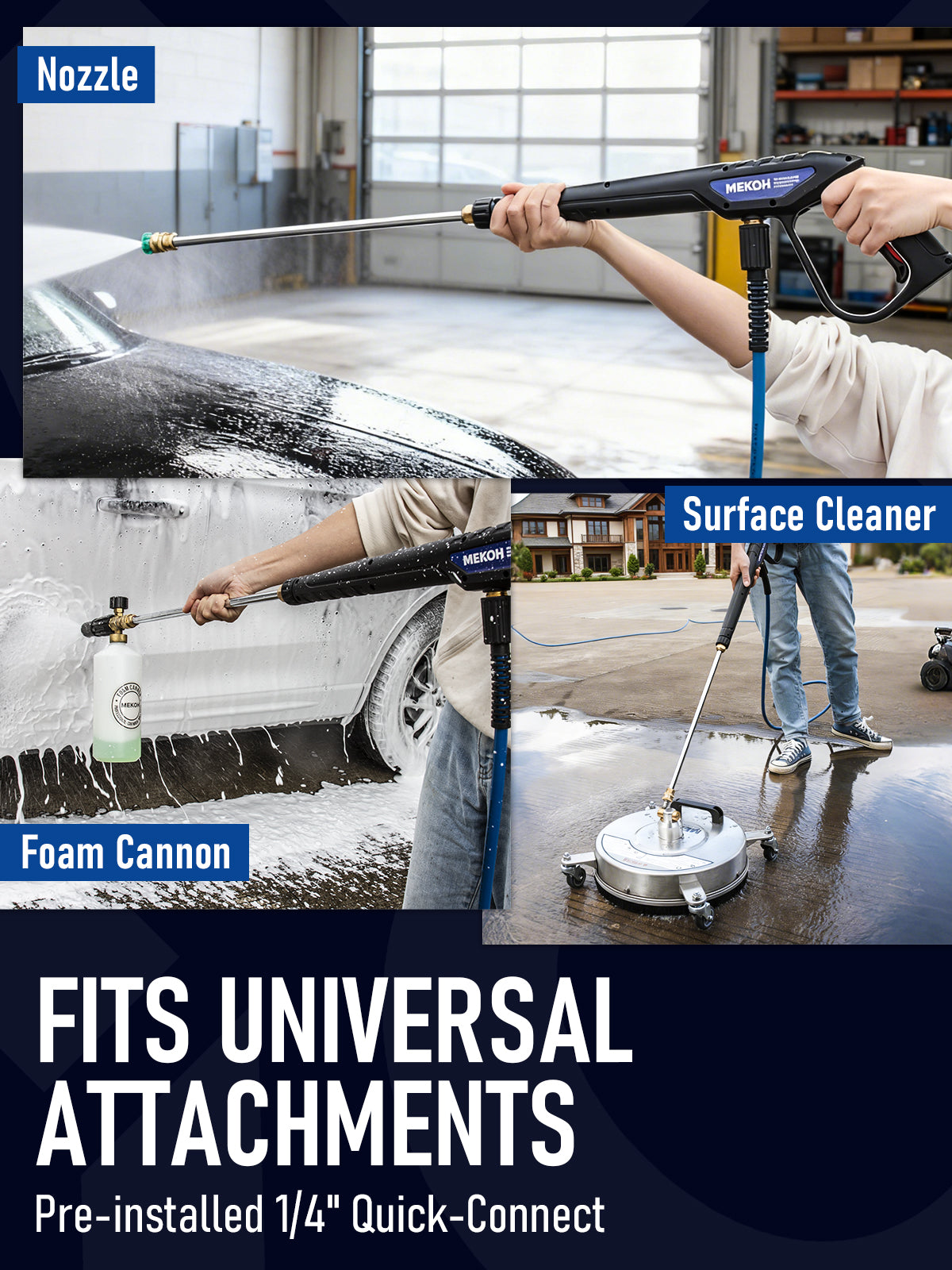 MEKOH Universal Pressure Washer Gun with Stainless Extension, Replacement Power Washer Wand fits Ryobi, Greenworks, Simpson, Dewalt, Featured M22-14 Fitting & 1/4” Quick Connect for Car Wash, 3600 PSI