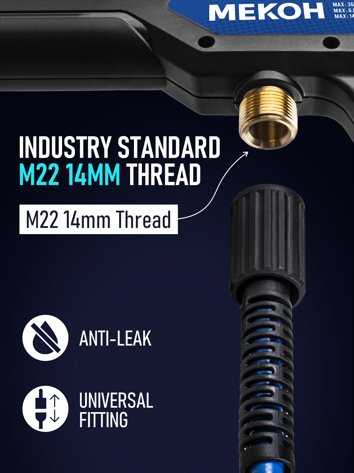 MEKOH Universal Pressure Washer Gun with Stainless Extension, Replacement Power Washer Wand fits Ryobi, Greenworks, Simpson, Dewalt, Featured M22-14 Fitting & 1/4” Quick Connect for Car Wash, 3600 PSI