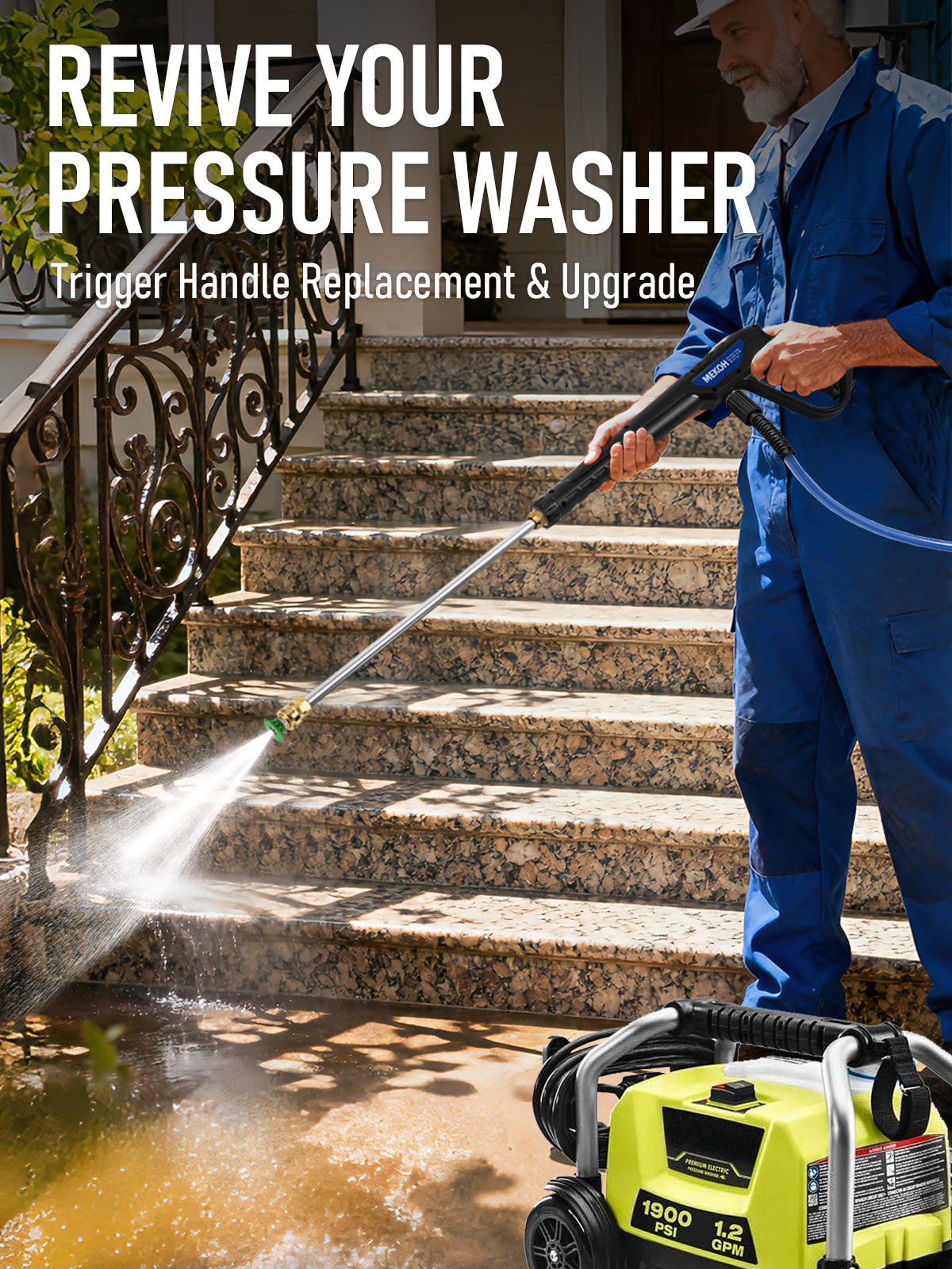 MEKOH Universal Pressure Washer Gun with Stainless Extension, Replacement Power Washer Wand fits Ryobi, Greenworks, Simpson, Dewalt, Featured M22-14 Fitting & 1/4” Quick Connect for Car Wash, 3600 PSI