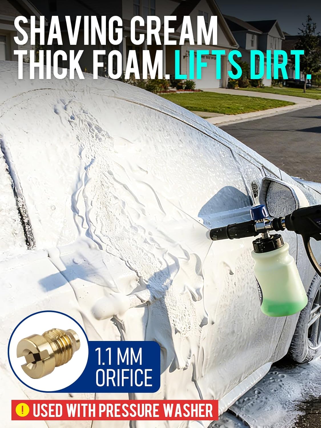 MEKOH Foam Cannon for Pressure Washer, Thick Snow Car Wash Foam Gun with 1.1mm Orifice & 1/4" Quick Connect, Pressure Washer Soap Cannon Attachment for Auto Detailing, Big Mouth Foam Blaster, 4000 PSI