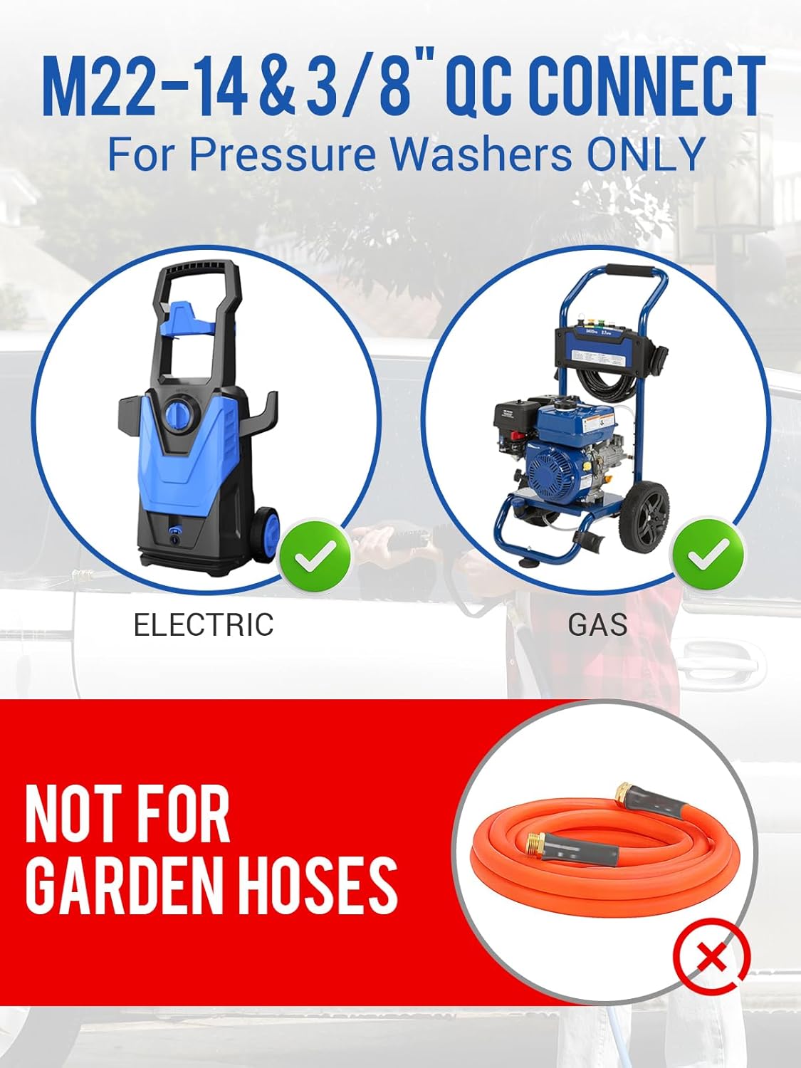 MEKOH Short Pressure Washer Gun, 5000PSI Stubby Pressure Washer Spray Gun for Car Wash, 10.5GPM Foam Gun with 3/8'' Quick Connect, High Pressure Washer Handle Gun with M22-14mm for Extension Wand/Hose