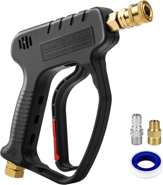 MEKOH Short Pressure Washer Gun, 5000PSI Stubby Pressure Washer Spray Gun for Car Wash, 10.5GPM Foam Gun with 3/8'' Quick Connect, High Pressure Washer Handle Gun with M22-14mm for Extension Wand/Hose