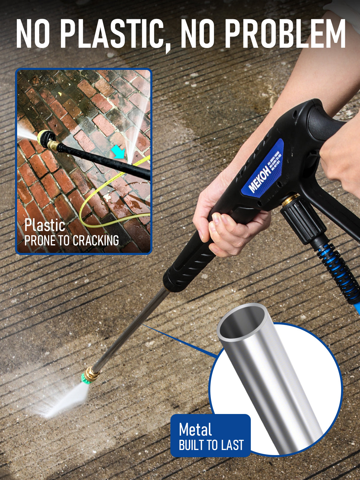 MEKOH Universal Pressure Washer Gun with Stainless Extension, Replacement Power Washer Wand fits Ryobi, Greenworks, Simpson, Dewalt, Featured M22-14 Fitting & 1/4” Quick Connect for Car Wash, 3600 PSI