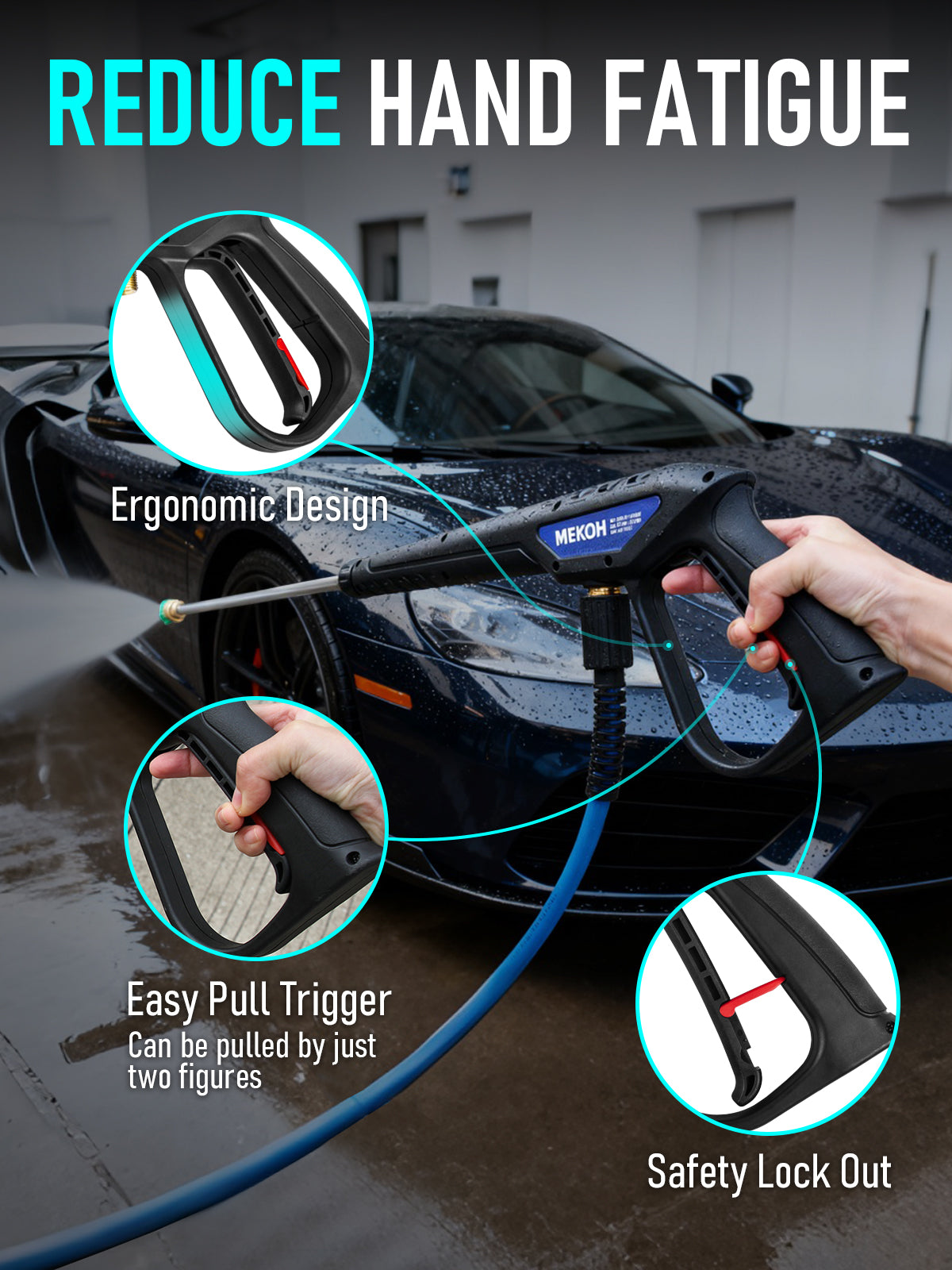 MEKOH Universal Pressure Washer Gun with Stainless Extension, Replacement Power Washer Wand fits Ryobi, Greenworks, Simpson, Dewalt, Featured M22-14 Fitting & 1/4” Quick Connect for Car Wash, 3600 PSI