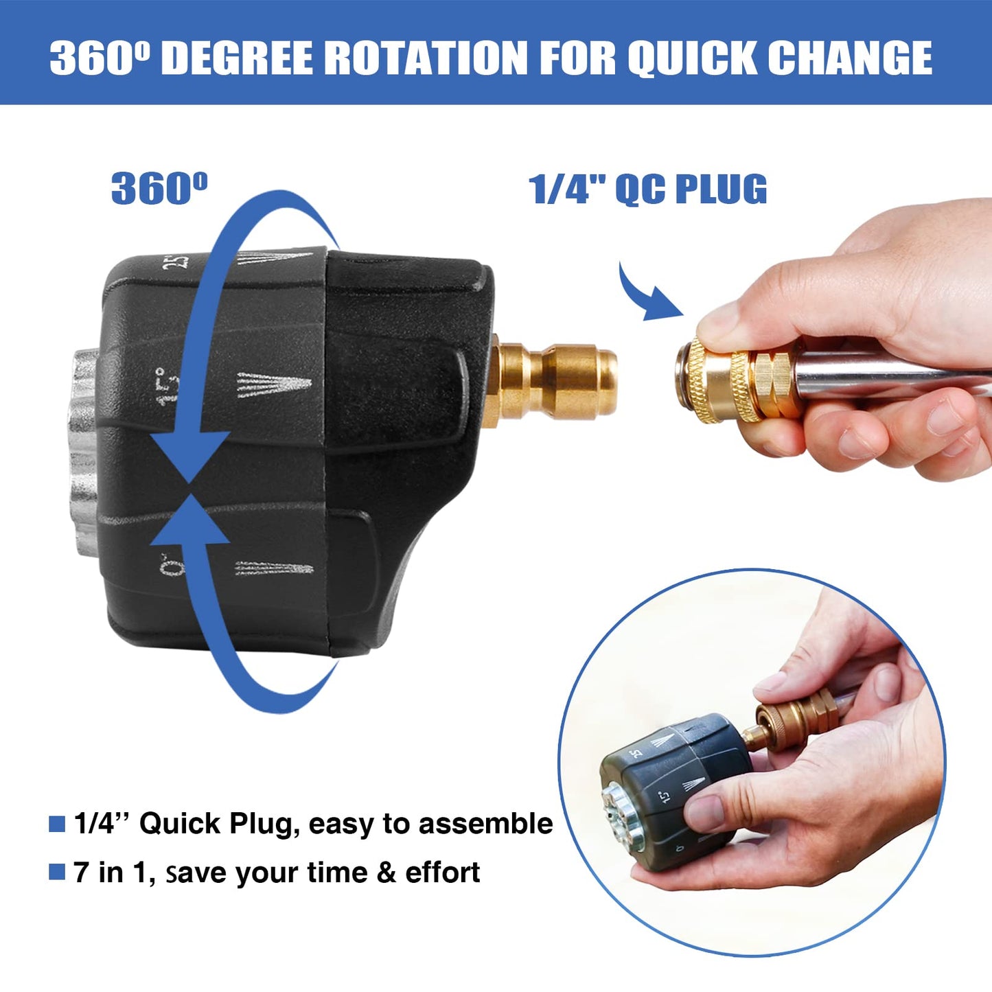 MEKOH Pressure Washer Nozzle, 7-in-1 Quick Changeover Nozzle, Adjustable Pressure Washer Nozzle with 1/4 Inch Quick Connect, 3200 PSI Spray Nozzle